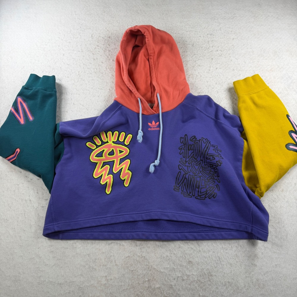 Adidas Originals Love Unites Colorblock Cropped Hoodie Purple Womens Large L‎